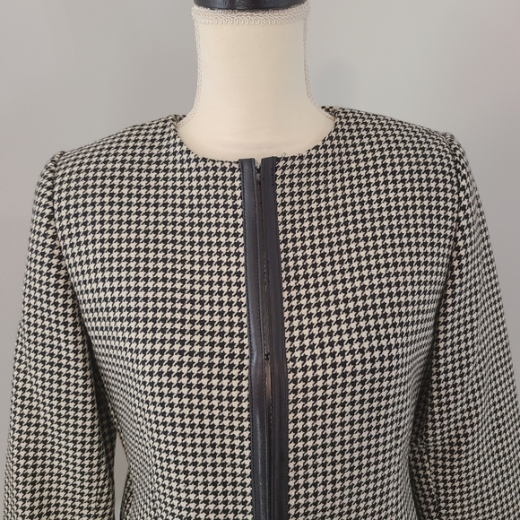 Valerie Stevens White and Black Houndstooth Print Blazer Size 6P Career Wear - Picture 4 of 11